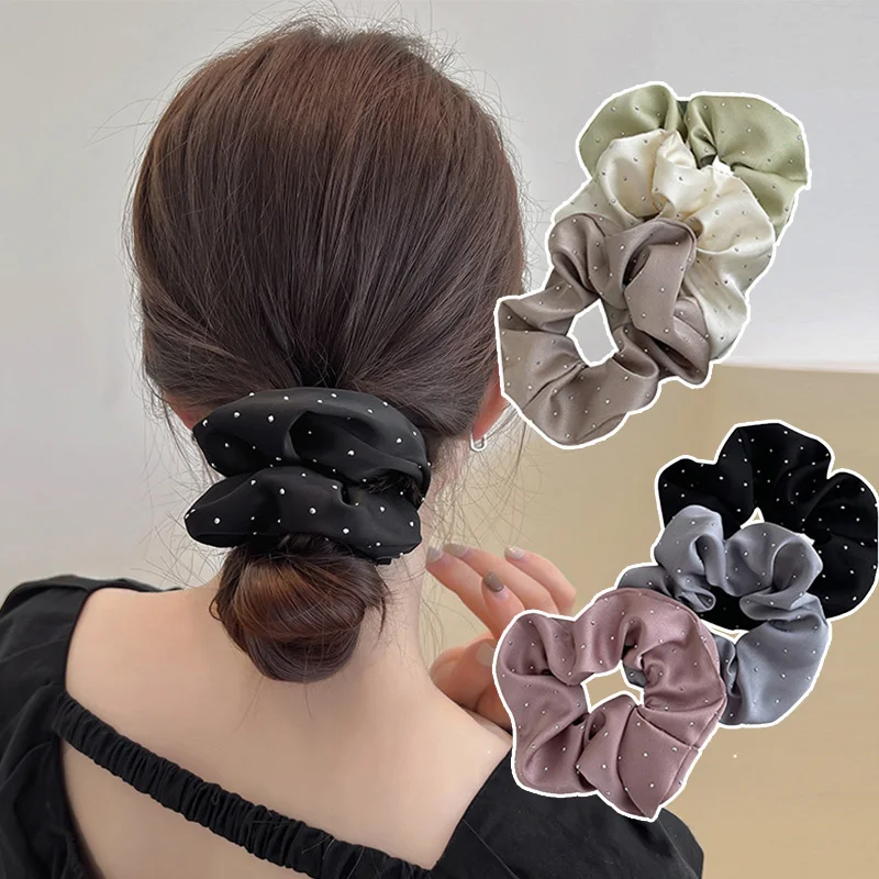 

Silk Rhinestones Scrunchies Bright Color Point Diamond Hair Rope Hair Accesories Elegant Elastic Hair Bands Silk Soft Ponytail