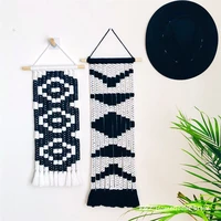 classical black whitehand woven macrame wall hanging tapestry bohemian for home house decor living room background decoration