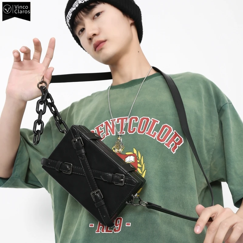 VC Trend Personality Men's Chains Box Bag Simple Solid Sling