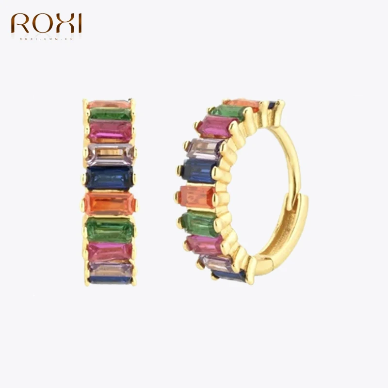 

ROXI Copper Colorful Zircon Crystals Hoop Earrings for Women Girls Jewelry Earrings Luxury Pendientes Huggie Earring Piercings