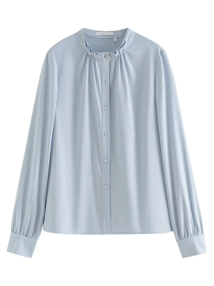 Блузка женская с воротником-стойкой голубая