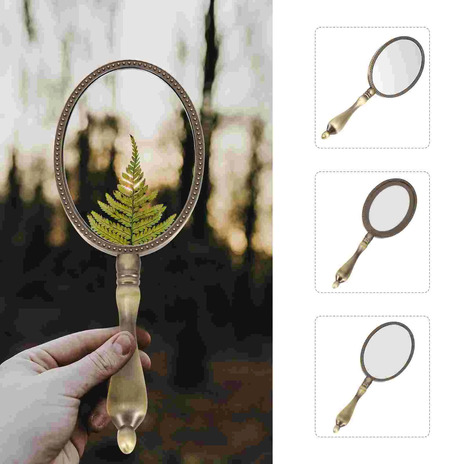 

Mirror Hand Handheld Makeup Mirrors Vintage Handle Held Travel Retro Women Barber Vanity Portable Compact Alloy Beauty Girls