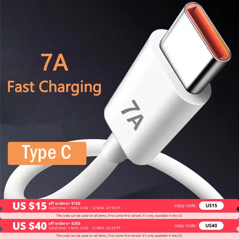 

7A 100W Type C USB Cable Super-Fast Charge Cable for Huawei Mate 40 30 Xiaomi Samsung Fast Charging USB Charger Cables Data Cord