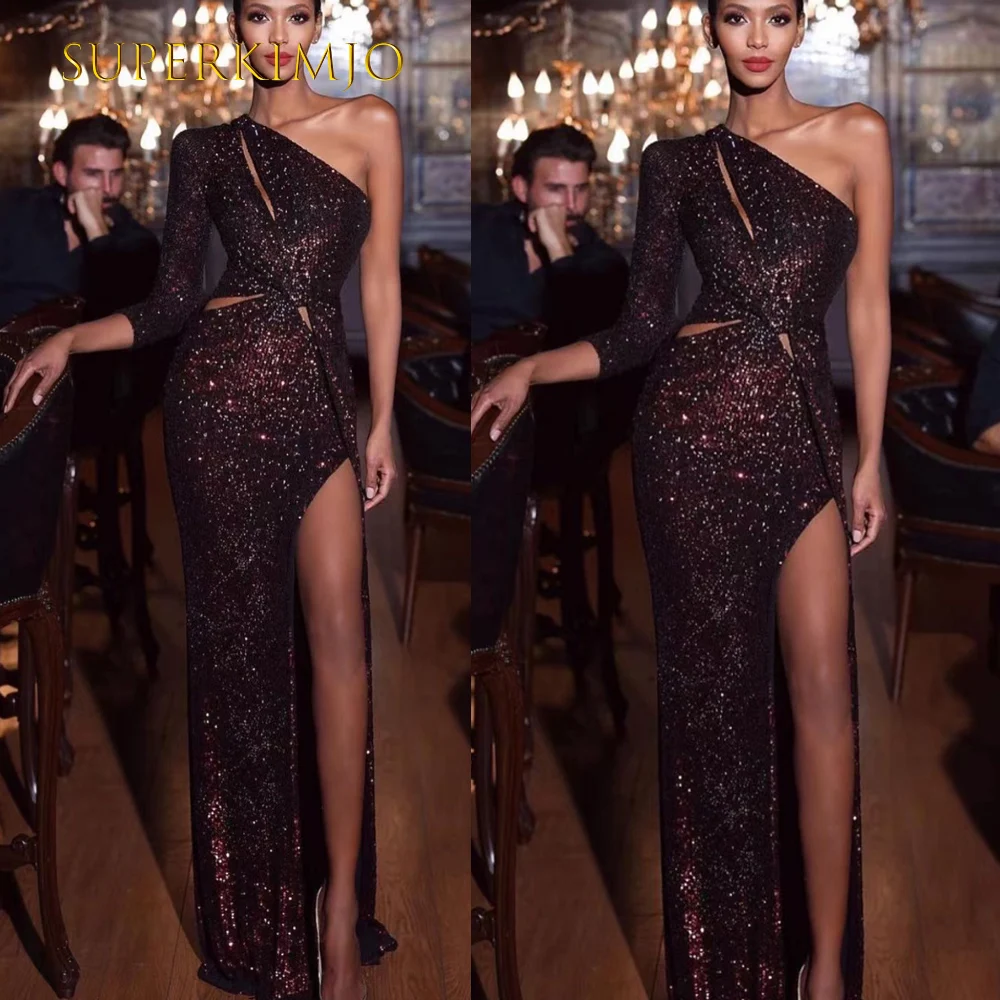 

SuperKimJo Vestidos De Fiesta, скромные черные вечерние платья на одно плечо, Дешевое женское платье, платья для торжества