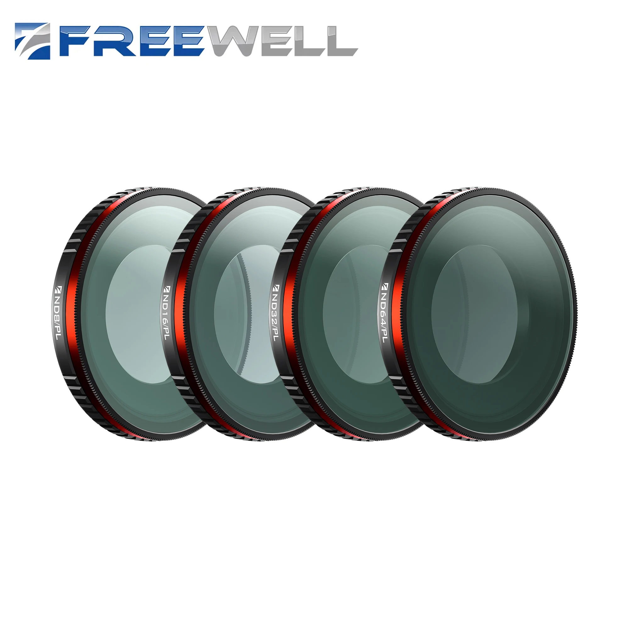 Фото Комплект фильтров Freewell Bright Day, 4 упаковки фильтров ND8/PL, ND16/PL, ND32/PL и ND64/PL для аксессуаров для фотосъемки Insta360 GO Ultra №1