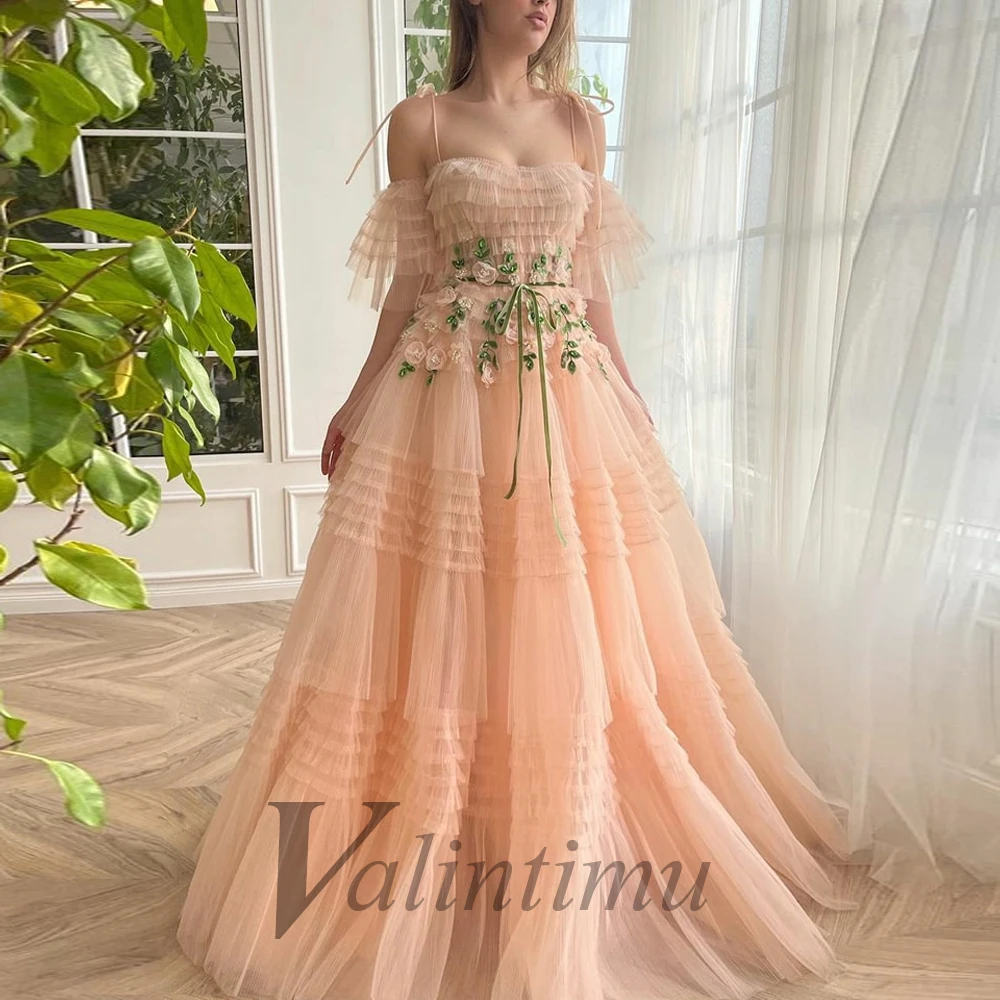 

Modern Tulle Beadings Flowers Bow Backless Tiered Off The Shoulder Formal Party Dresses For Women Customised Robes De Soirée