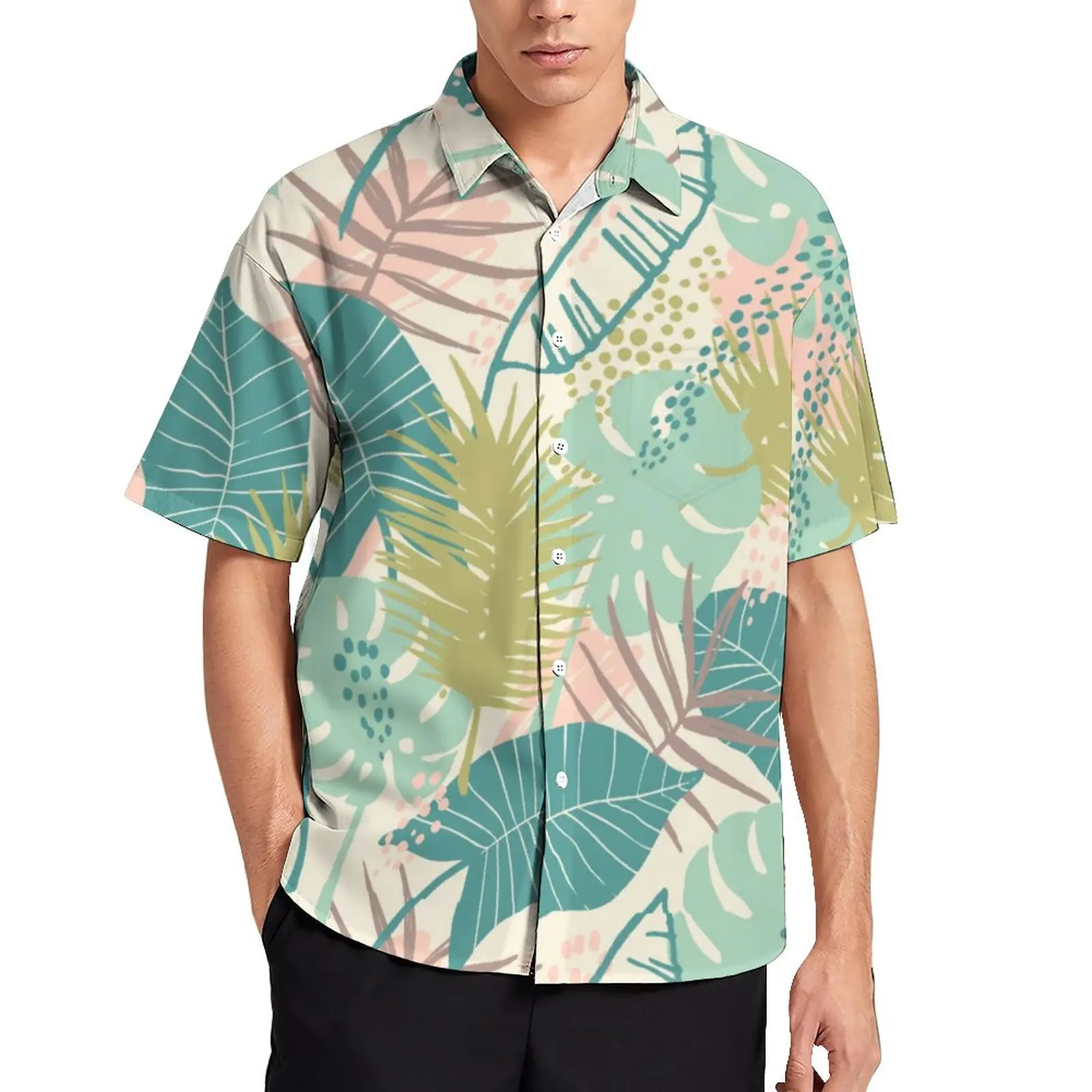 

Colorful Tropical Casual Shirts Abstract Leaf Print Beach Shirt Hawaiian Cool Blouses Male Pattern Plus Size 3XL 4XL