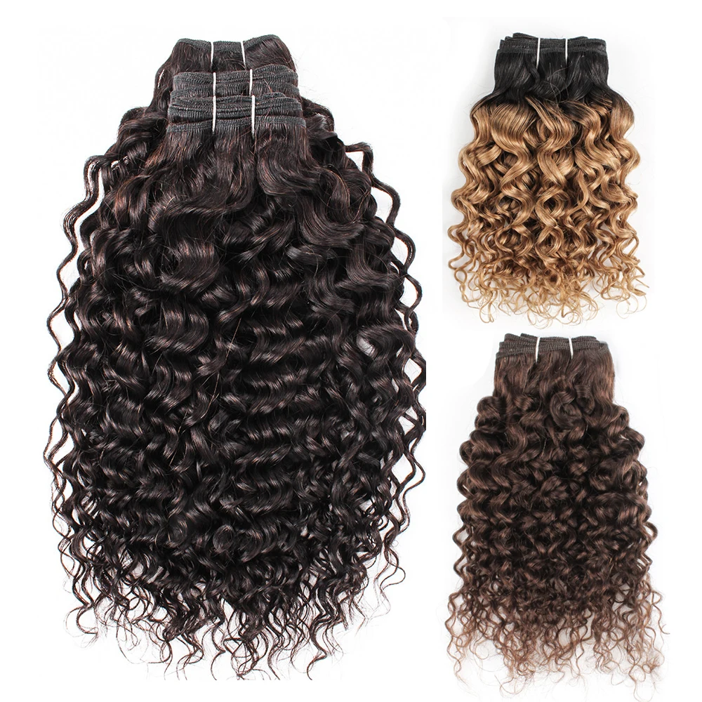 1 Bundle 1B 27 Water Wave Remy Human Hair Weave Extension 10-26 inch Ombre Honey Blonde Dark Brown Black Bobbi Collection