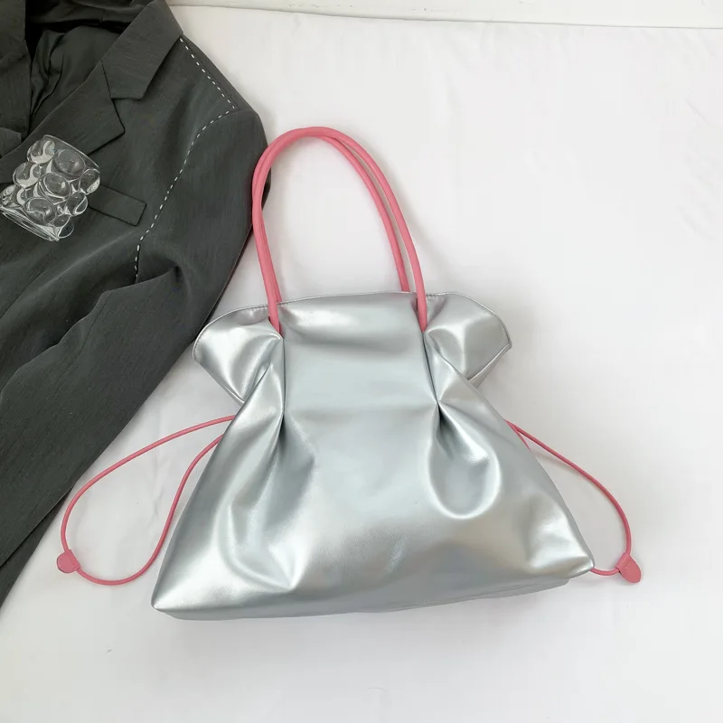 

Special-Interest Design Sweet Cool Style Contrast Color Pleated Fashion Tote Women 2023 New Trendy One-Shoulder Handbag