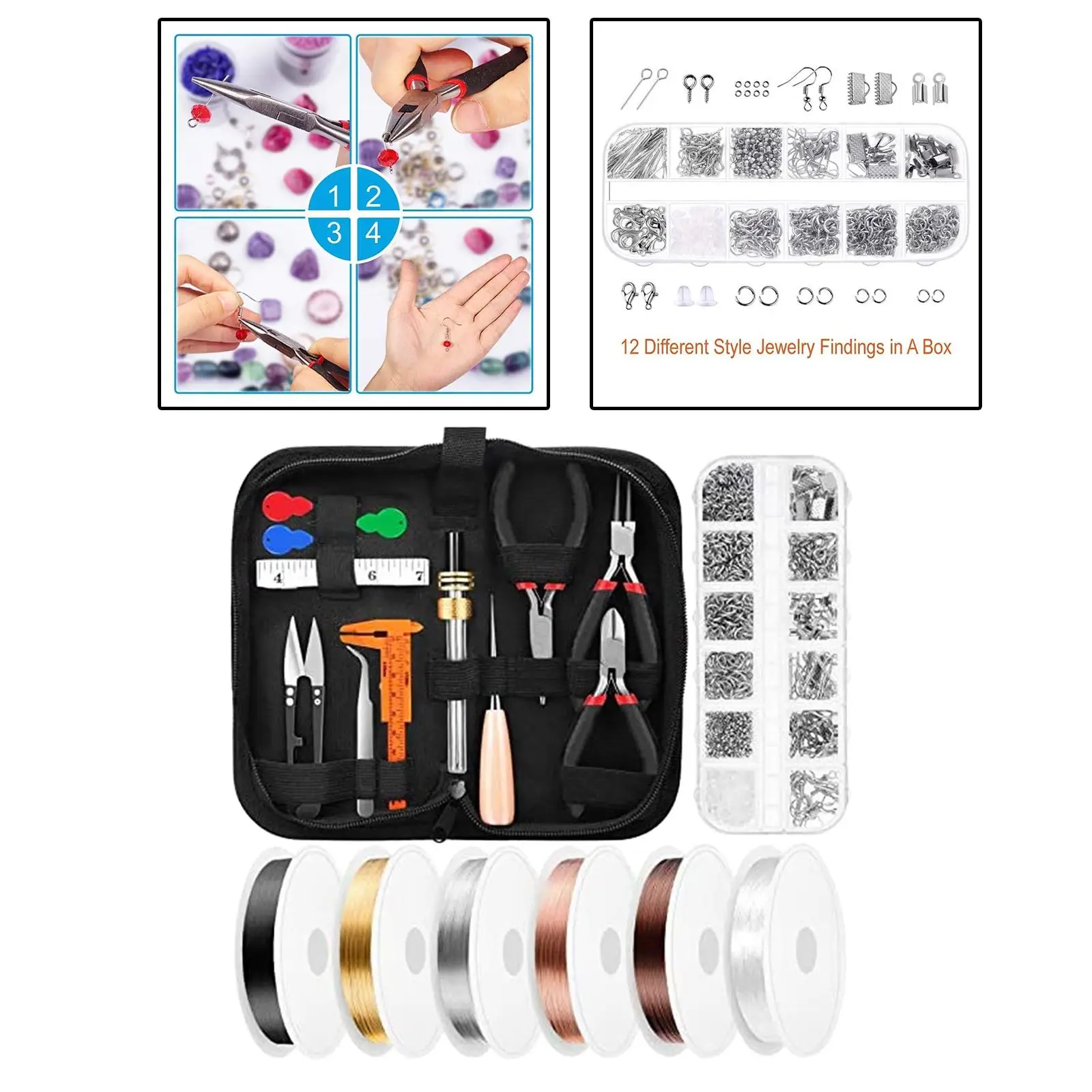 

Jewelry Making Repair Kit with Lobster Clasps Pliers Soft Brass Jump Jewelry Making Supplies