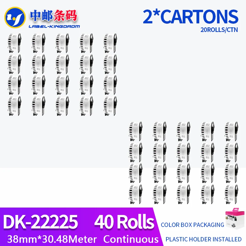 

40 Rolls Compatible DK-22225 Label 38mm*30.48M Continuous Compatible Brother Printer QL-570/700 All Come With Plastic Holder
