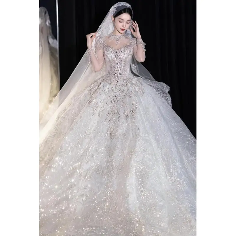 Мария Новиа свадебное платье с длинными рукавами 2024 невесты бальное бисером