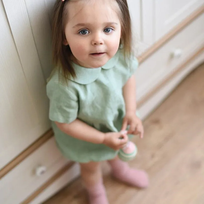 Summer New Children's Clothing Cotton Linen Solid Color Newborn Baby Jumpsuit Jumpsuit for Baby Girl Onesie Newborn Clothes
