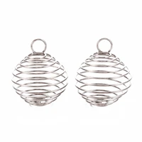 50pcs stainless steel round spiral bead cage charms pendants silver plated for women diy jewelry making accessories