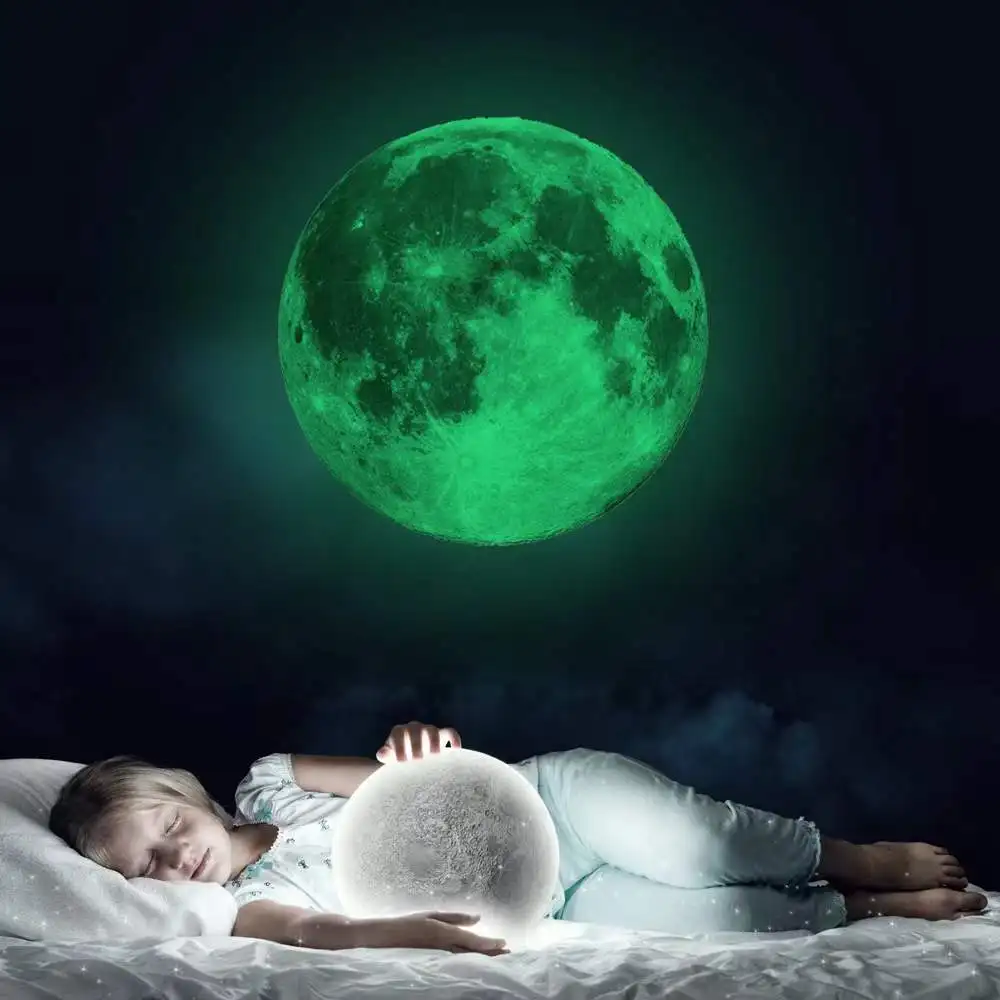 

30cm Luminous Moon Wall Sticker for Kids Room Living Room Bedroom 3D Decoration Home Decals Glow in the Dark Wall Stickers