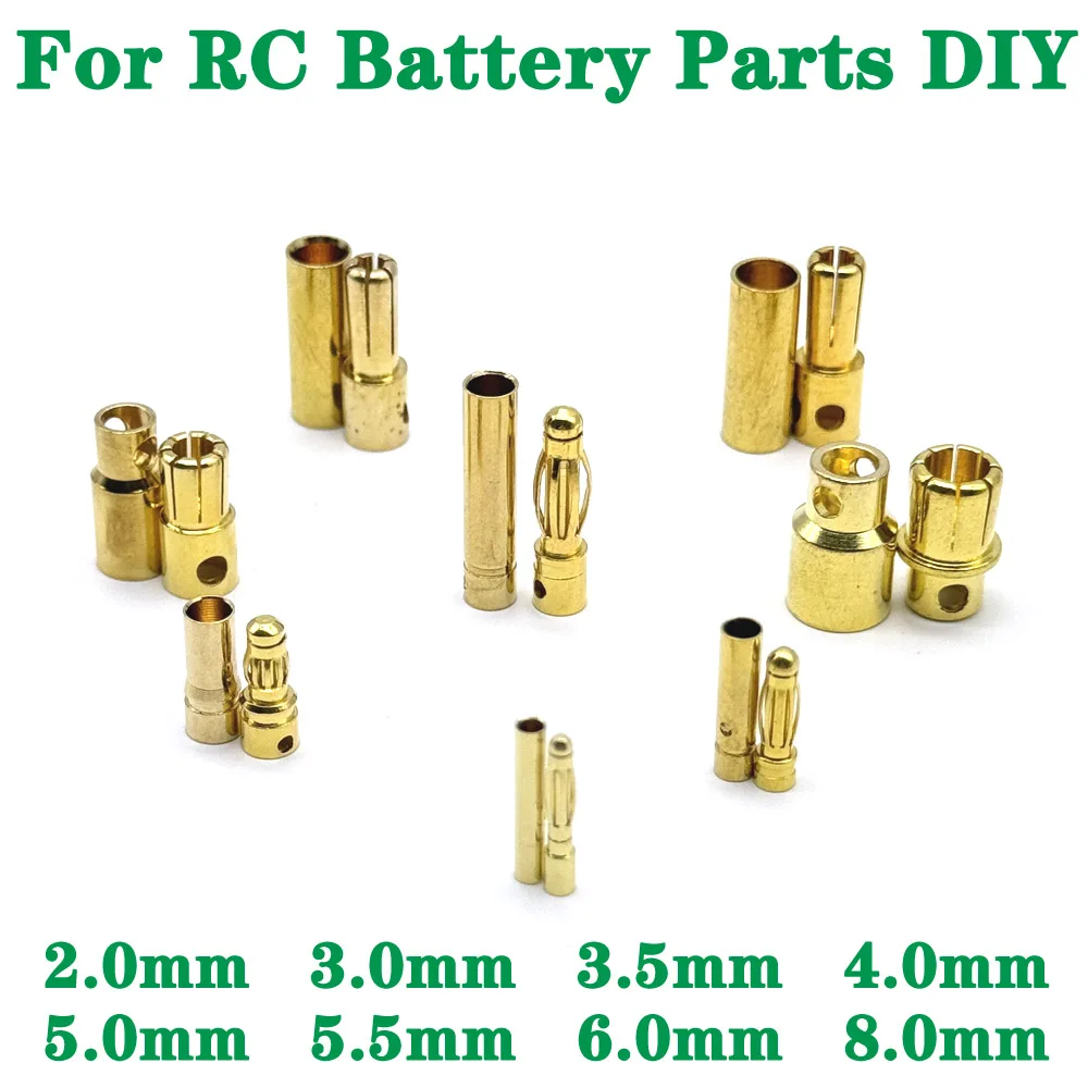 Позолоченная вилка-банан для аккумулятора RC 2 мм 3 5 4 6 8