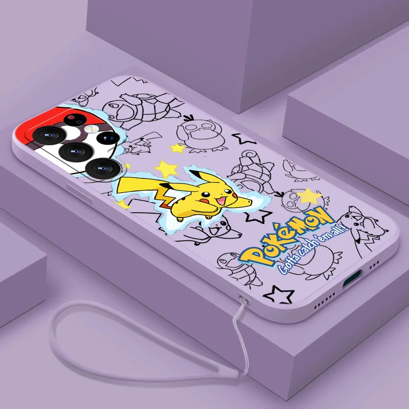 

Pikachu cute cartoon Art Phone Case For Samsung S23 S22 S21 S20 Fe S10 Note 20 10 Ultra Lite Plus Liquid Rope Funda Cover