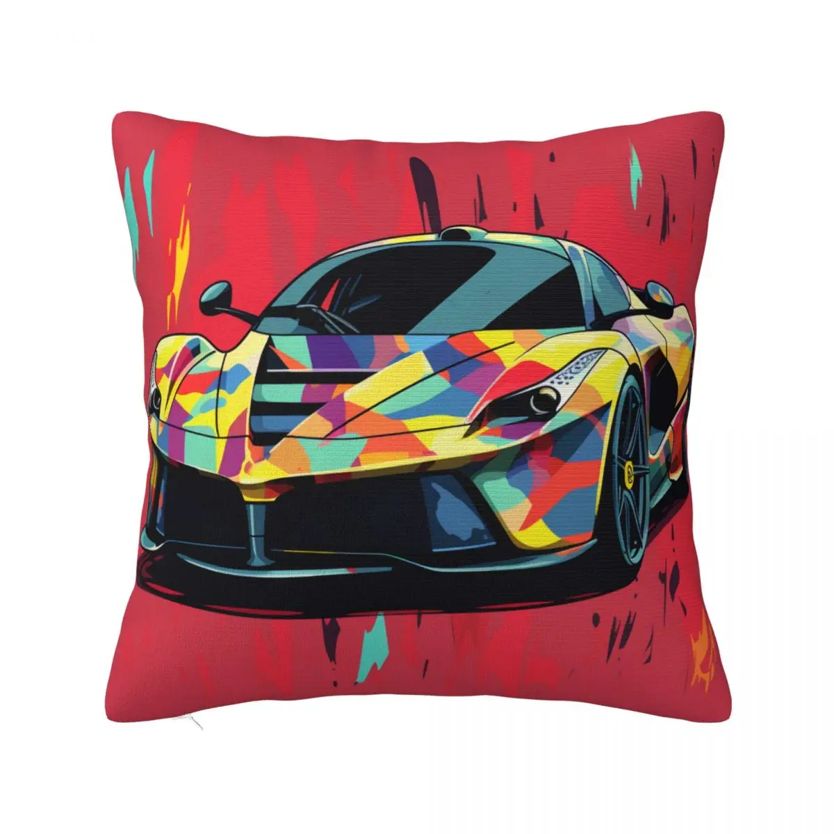 

Passionate Sports Car Pillow Case Graffiti Simplified Form Spring Colored Pillowcase Polyester Hugging Zipper Cover