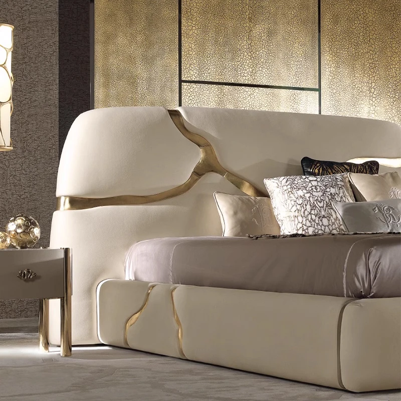 Европейская двуспальная кровать кожаная спальня современная размера queen-size