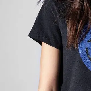 

Streetwear Style Women Smile Letter Hot Drilling O-Neck Cotton Loose Straight Pullovers T-Shirts