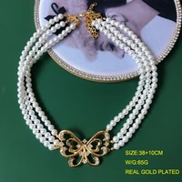 butterfly pendant choker collar necklace rhinestone three strands elegant accessories