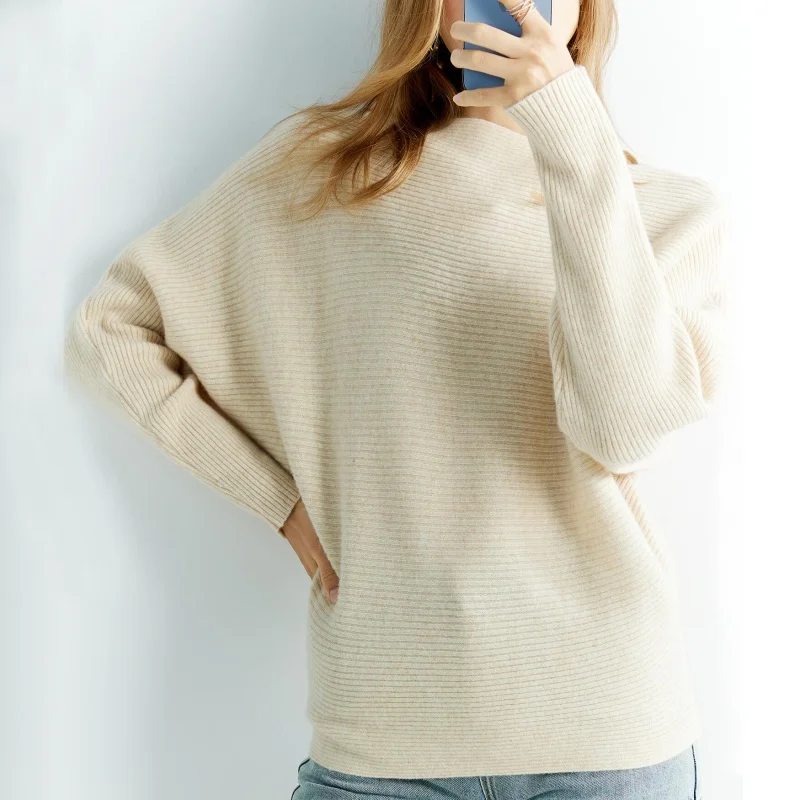 

Women's Knitted Sweaters Cashmere Sweater 100% Merino Wool O-Neck Batwing Sleeve Pullover Winter Fall Jumper Clothing Top Female
