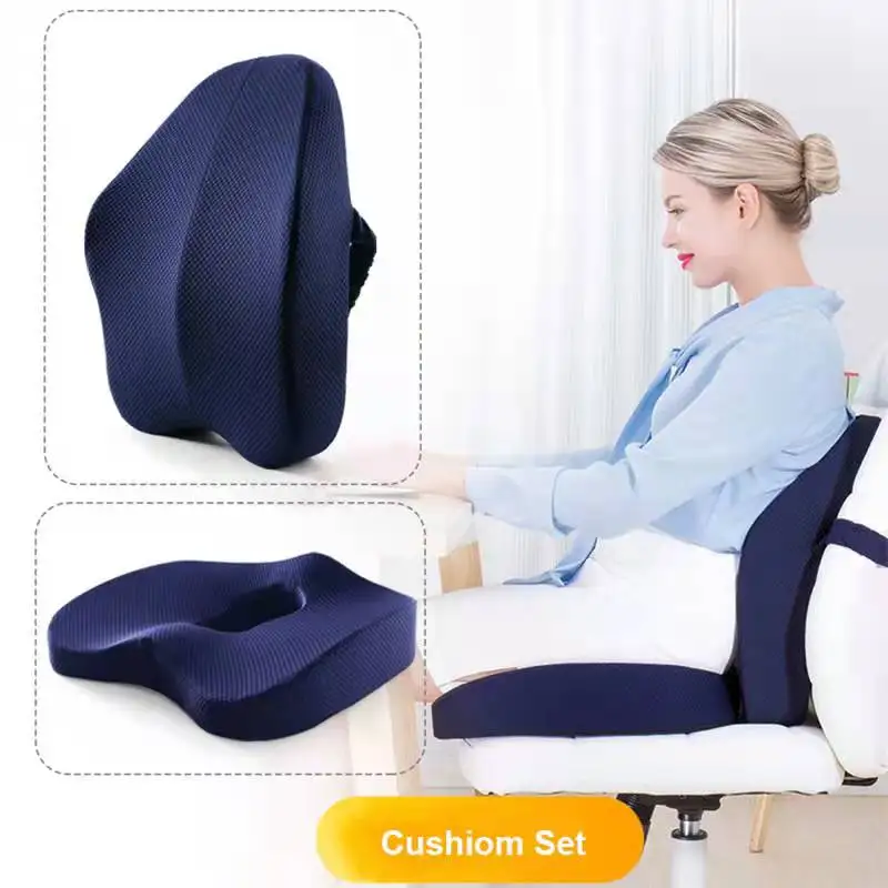 Cojín de espuma viscoelástica para silla de oficina, almohada ortopédica para coxis, soporte para la cintura, almohada para la espalda, asiento de cadera, juegos de asientos