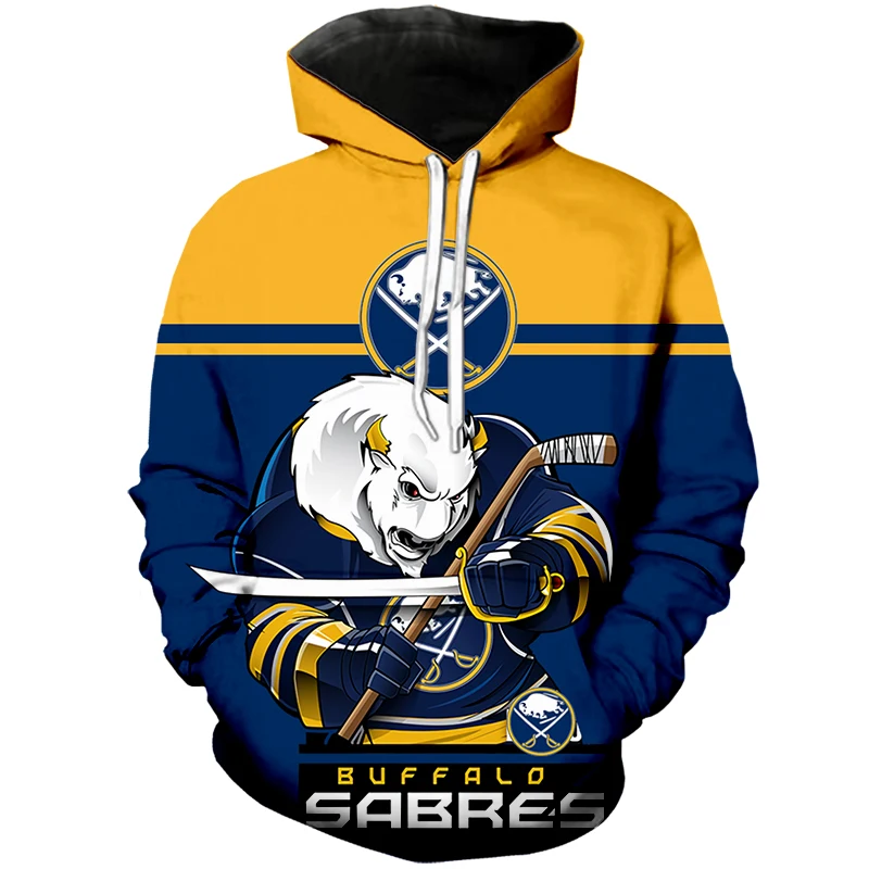 Мужская модная 3D Толстовка Buffalo желтая темно-синяя со шитьем белая с рисунком