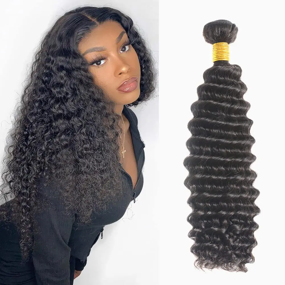 

Deep Wave Human Hair Bundles 10A Brazilian Hair Bundles Weaves Unprocessed Virgin Deep Wave Curly Hair Extension for Black Women