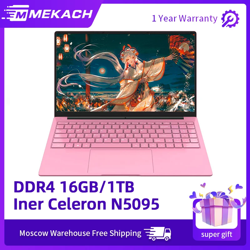 

MEKACH 15.6-inch Intel Celeron N5095 Ultra Light Laptop 16GB RAM 1TB SSD Portable laptop with backlit keyboard