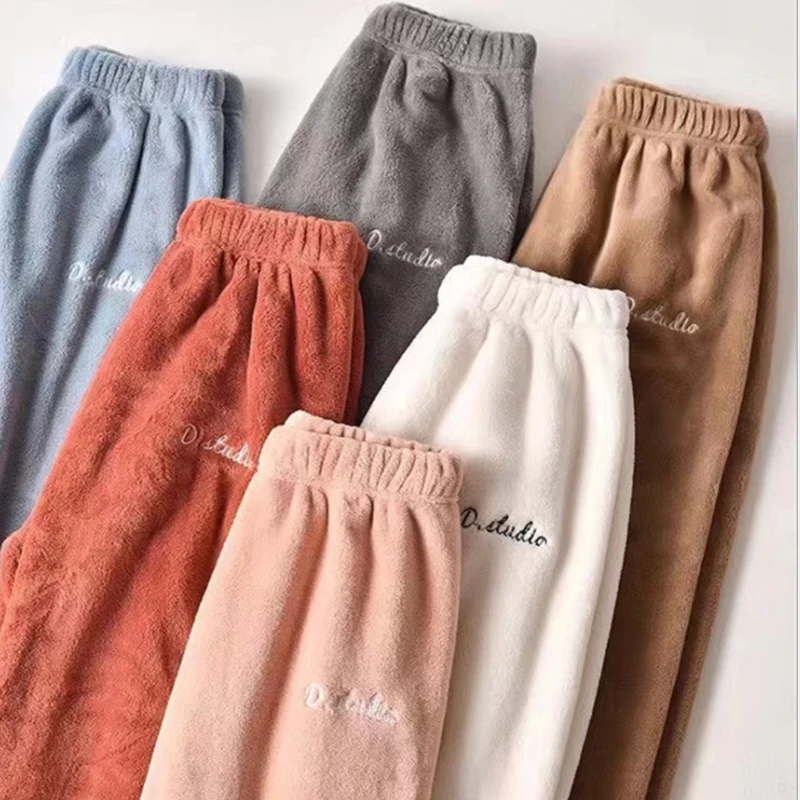

Color Pants Warm European And Fleece American Sleep Cozy Nightwear Women Winter Pants Style Home Solid Long Sleepwear