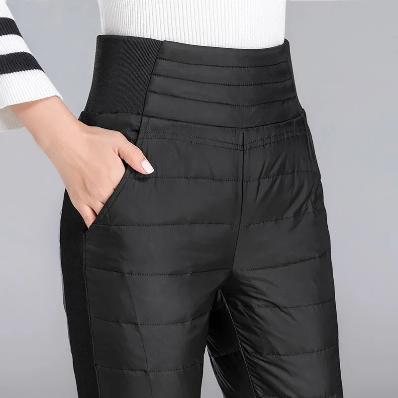 

High Waist Plus Velvet Thickening Down Pants Winter Warm Duck Down Trousers Outside Wearing Leggings Elastic Warm Trousers