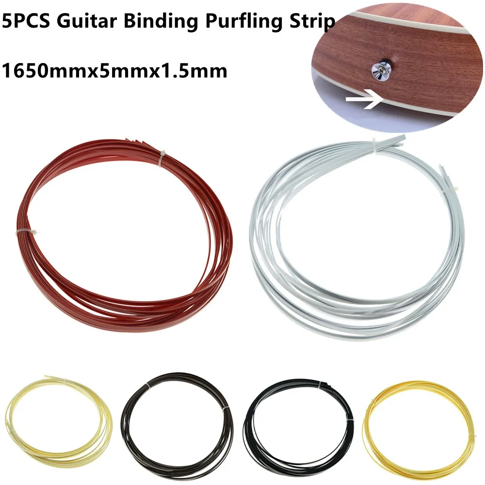 

5pcs Guitar Body Binding Purfling Strip Parts For Luthiers 6 Colors 1650mmx5mmx1.5mm ABS Guitar Binding Accessories