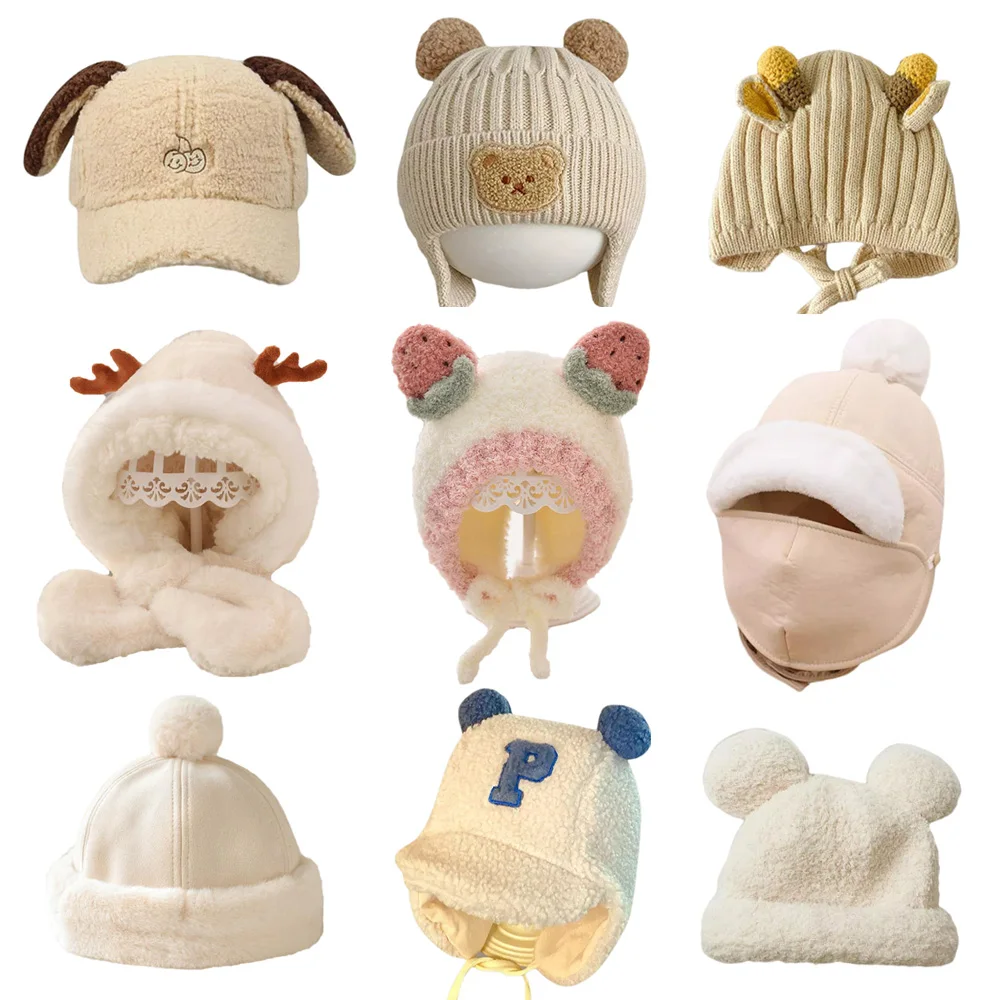 Cute Kids Winter Hat Knitted Infant Bonnet Baby Beanie Bear Lamb Wool Kids Baseball Cap for Girls Boys Child Accessories 6-36M