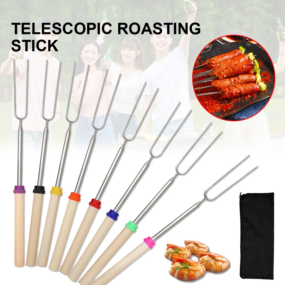 

8pcs Barbecue Fork Set Telescopic Marshmallow Sausages With Storage Bag Hot Dogs Vegetables Roasting Sticks Accessory