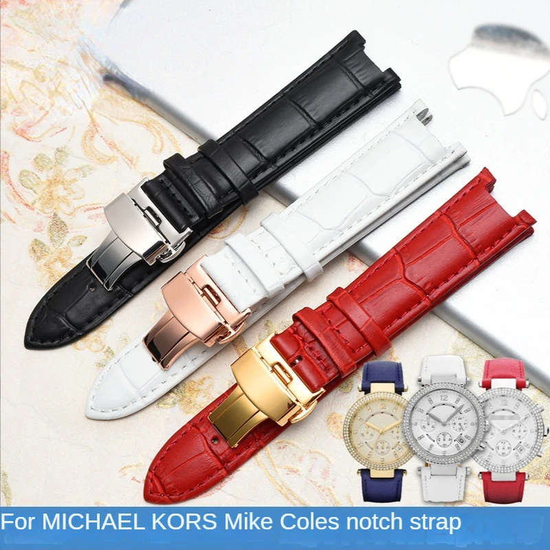 

Genuine Leather Watch Strap for MK Michael Kors Mike Coles Mk2277 2425 Waterproof Sweat-Proof Notch Watch Band 20mm Wrist Strap