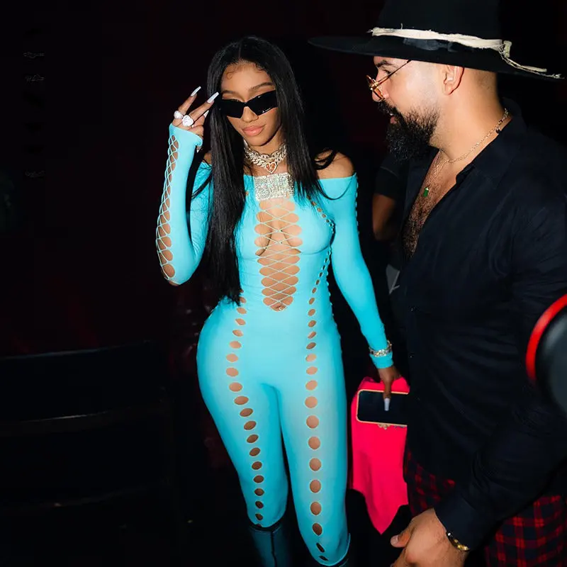 BoozRey Puss Cross Hollow Sexy Jumpsuit Women See Through Midnight Fitness Skinny Stretchy Activity Birthday Club Party Overalls