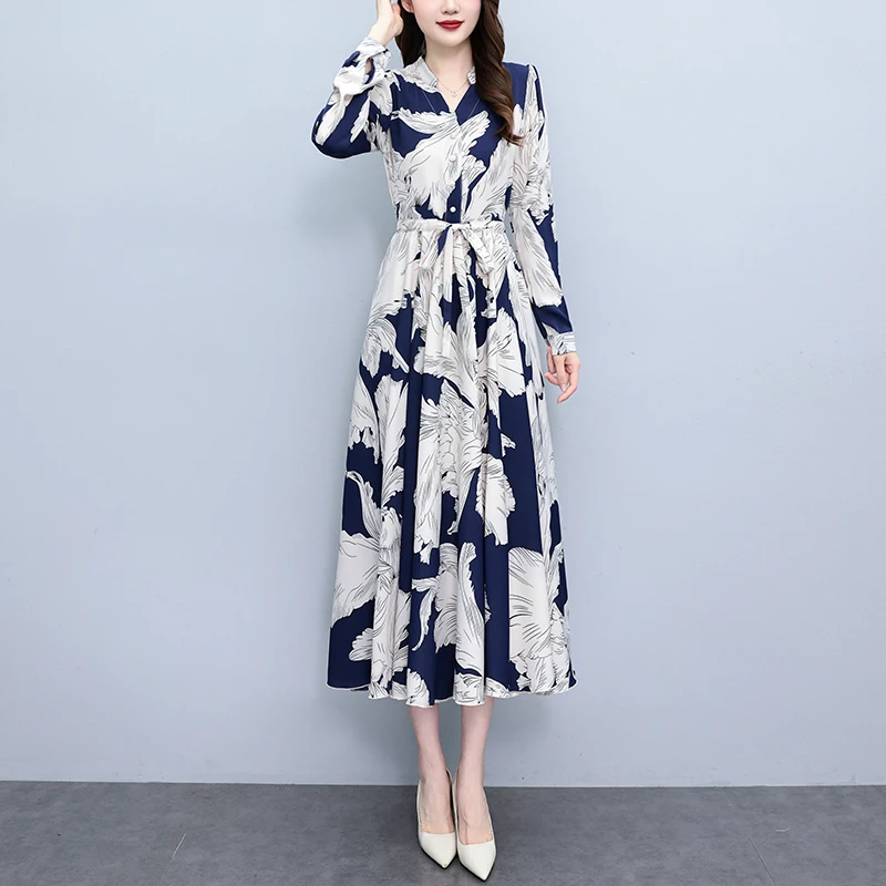 

Dress For Women Long 2023 Autumn New Satin Large Size Fat Mm Waist Slimming Long Dress