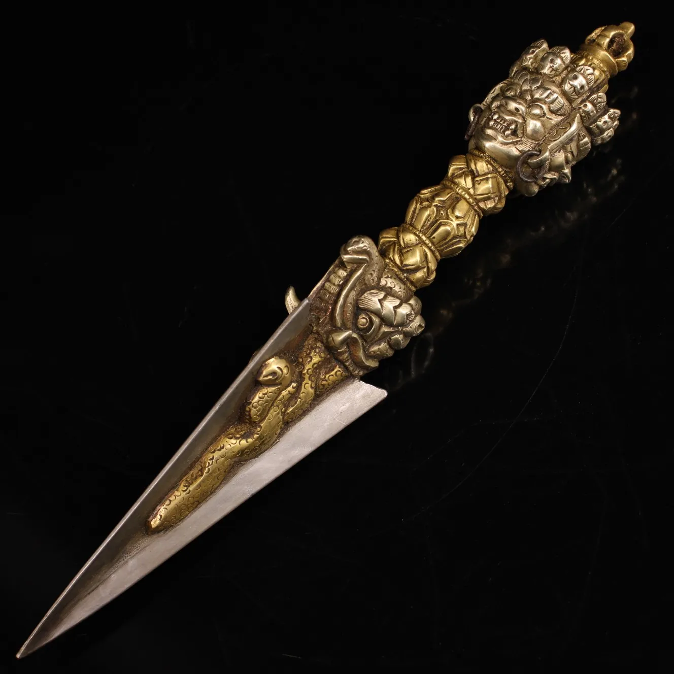 11-дюймовая коллекция тибетского храма старая бронза позолоченная киноварь