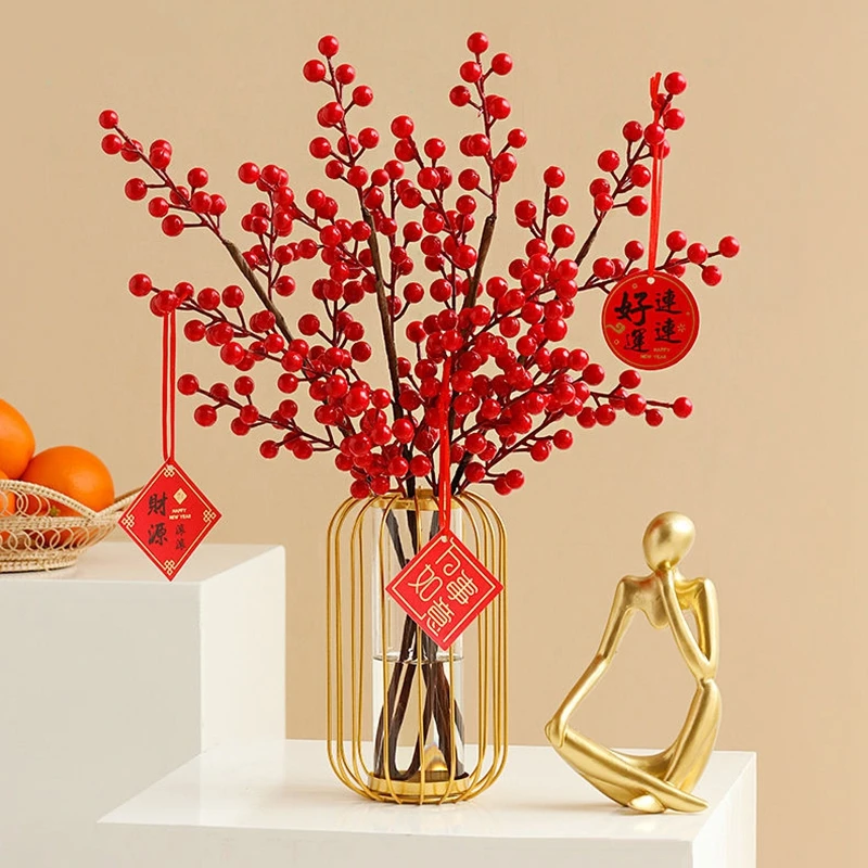 

Simulation Christmas Berry for 2022 New Year Decoration Red Fortune Fruit Artificial Flowers INS Flower Arrangement Home Decor