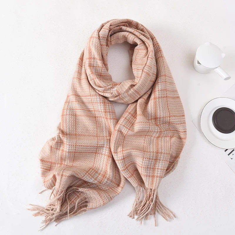 

Зимние шарфы в клетку из искусственного кашемира, Женская Осенняя Пашмина, модная дамская уличная теплая шаль, повязки на голову для девушек