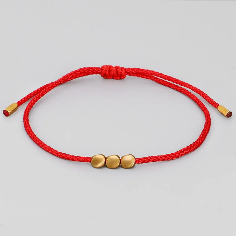 

New Popular Hand-woven Red Rope Bracelet Creative Irregular Copper Beads Black Rope Bracelet Handle Ring Jewelry Accessories