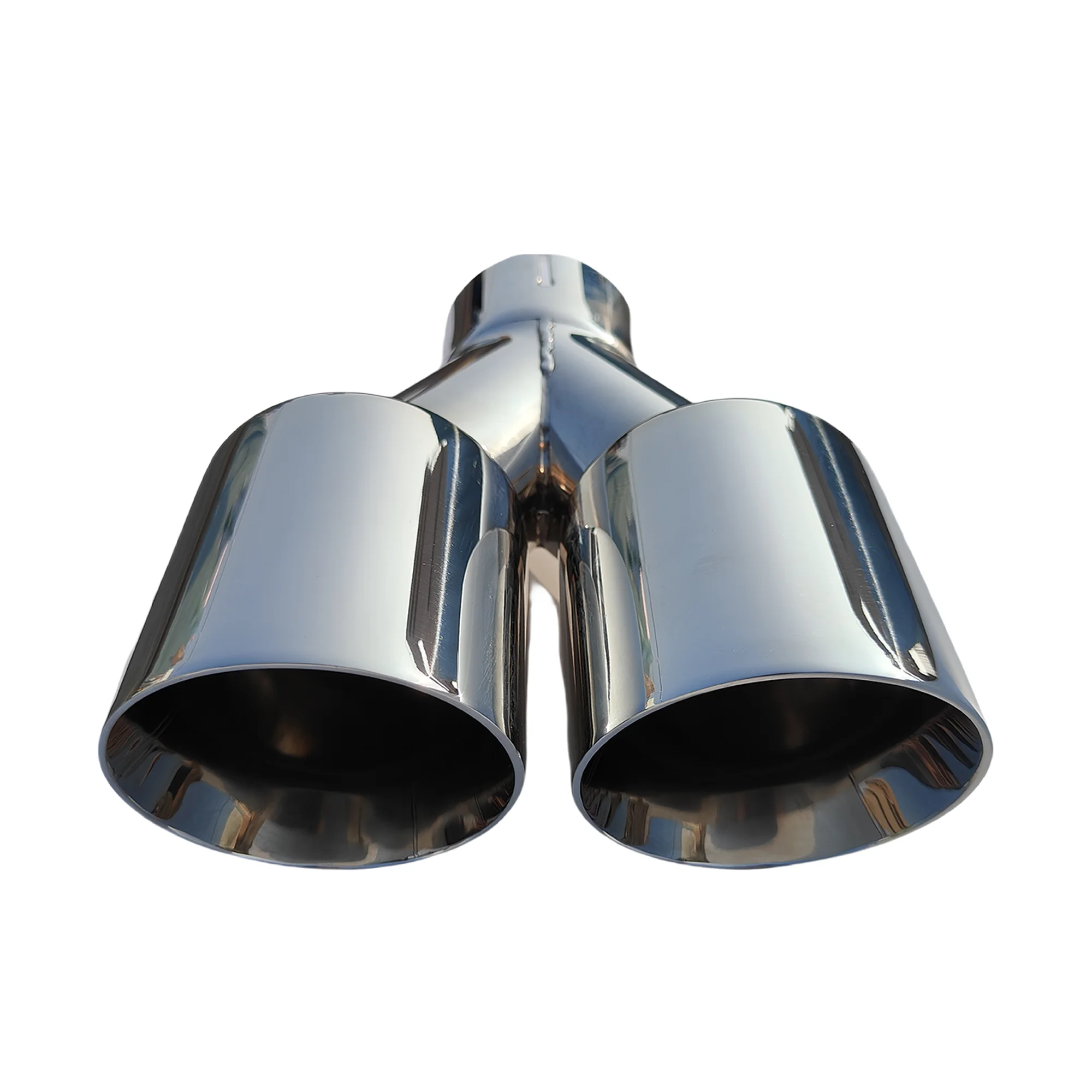 1 Pcs Universal Car Stainless Steel Tail Throat Silencer Length Y-Shaped Double Out Twill Glossy Exhaust Muffler Tip