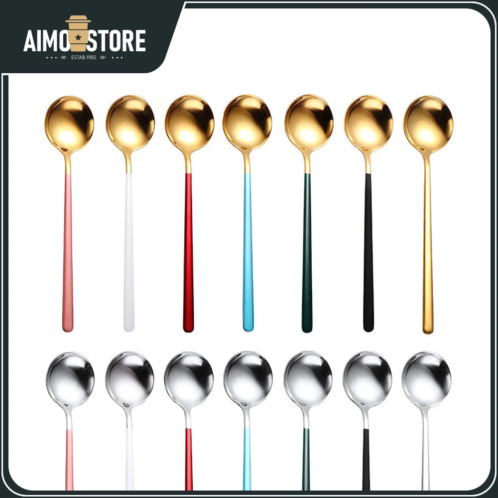 

1pcs Net celebrity western tableware 304 stainless steel spoon kitchen long handle spoon Upscale Gold Dinnerware color tableware