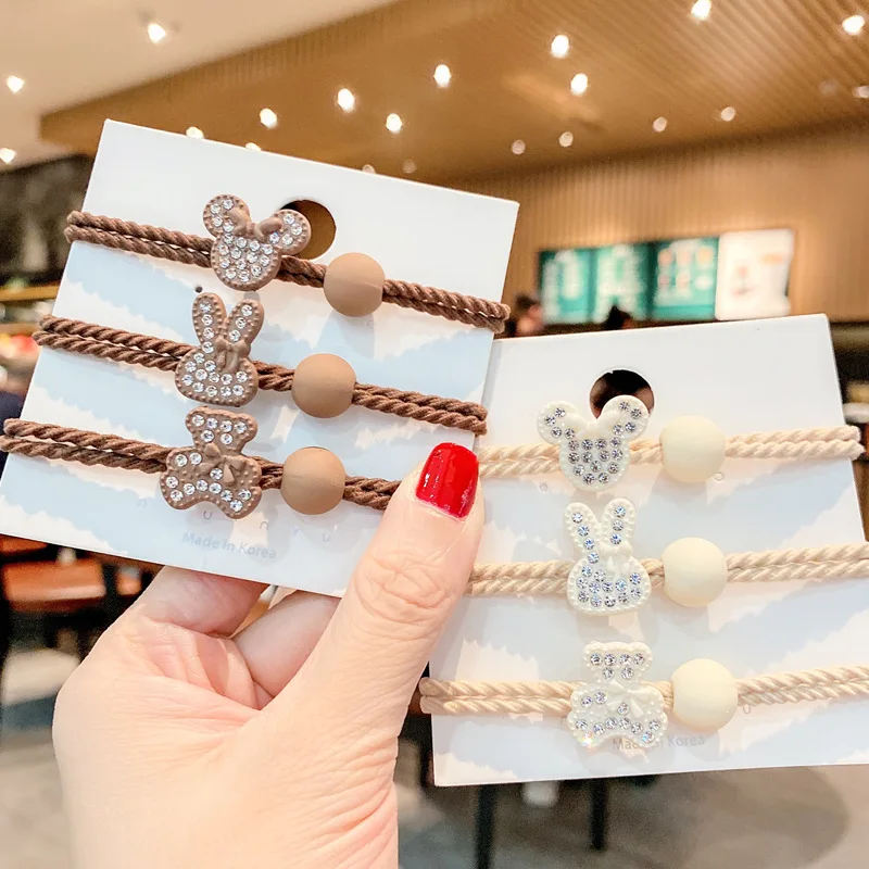 

3PCS/Set Small Fresh and Simple Personality Head Rope Hair Ring Hair Rope Holster Small Bear Alloy Rubber Band