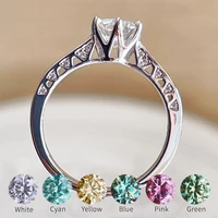 100 real moissanite ring jewelry 0 5 1 carat pink blue green white color engagement wedding diamond rings for women 925 silver