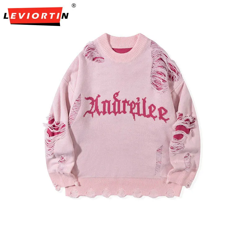 Мужской китайский шикарный винтажный вязаный свитер с необработанными краями