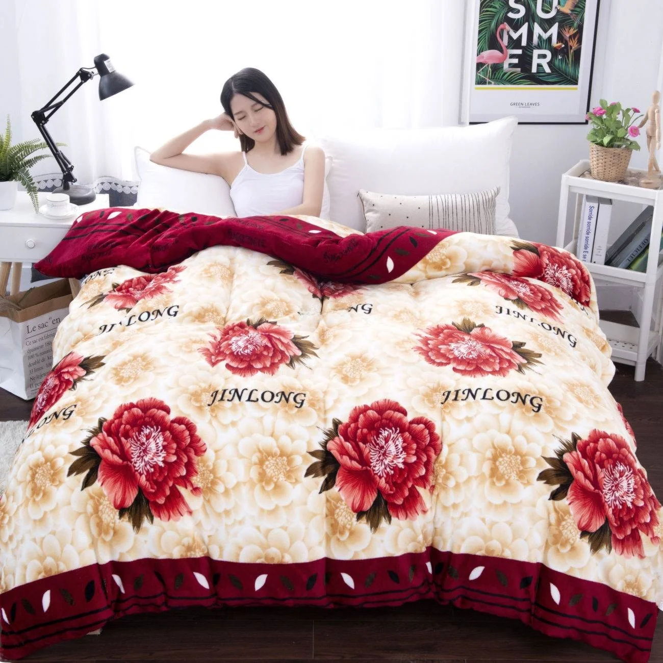 Thickened Fleece-lined Flannel Quilt Cover Single Piece Double-sided Plush Double Coral Fleece Stude...