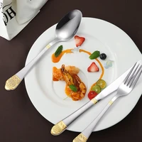 4pcsset middle east hot tableware set four piece gold plated crown tableware stainless steel knife and fork spoon