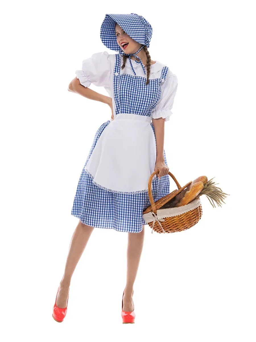 Женский костюм феи на Хэллоуин клетчатое платье с короткими рукавами и принтом